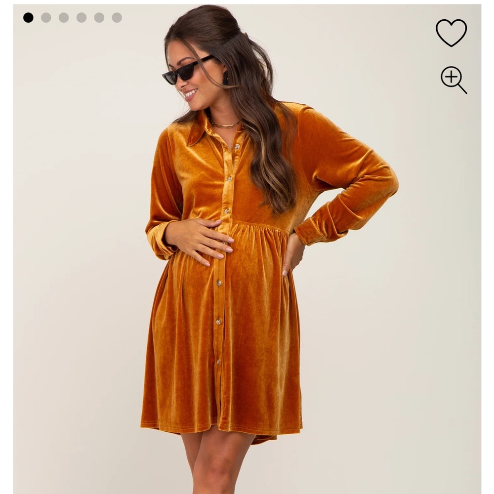 Pink Blush Gold Velvet Maternity Dress